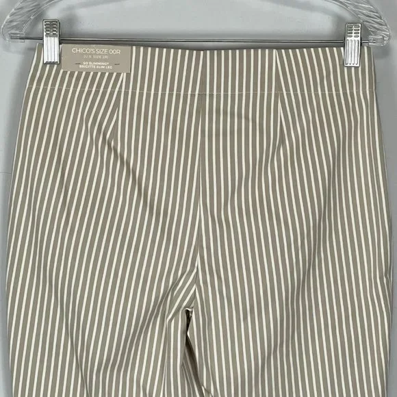 Chicos Womens So Slimming Brigitte Striped Button Ankle Pants Tan Neutral size 2 - Picture 13 of 15
